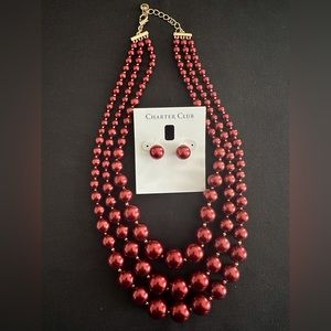 Charter Club Crimson Pearl Necklace/Earring Set